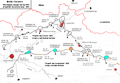 Sectorkaart Crusnes, voorprojekt en definitieve uitvoering<br />Oorspronkelijke tekening: Jean-Yves Mary<br />Aanpassingen: Hans Vermeulen